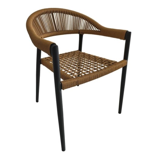 MADISON Πολυθρόνα Βεράντας- Κήπου, ALU Ανθρακί, Rope Wicker Φυσικό, Στοιβαζόμενη Ανθρακί