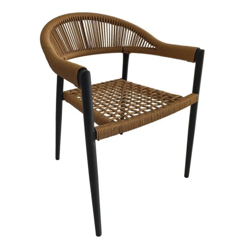 MADISON Πολυθρόνα Βεράντας- Κήπου, ALU Ανθρακί, Rope Wicker Φυσικό, Στοιβαζόμενη Ανθρακί