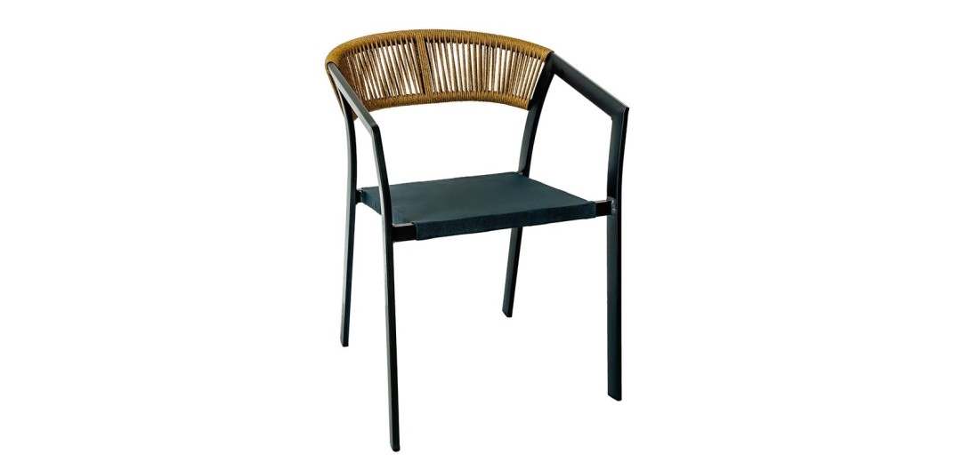 PARMA Πολυθρόνα Βεράντας-Κήπου ALU Ανθρακί Rope Wicker Φυσικό Textilene Ανθρακί Στοιβαζόμενη Ανθρακί