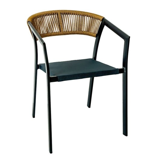 PARMA Πολυθρόνα Βεράντας-Κήπου ALU Ανθρακί Rope Wicker Φυσικό Textilene Ανθρακί Στοιβαζόμενη Ανθρακί