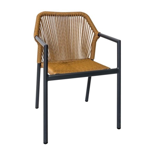 DINA Πολυθρόνα Βεράντας-Κήπου ALU Ανθρακί, Rope Wicker Φυσικό, Στοιβαζόμενη Ανθρακί