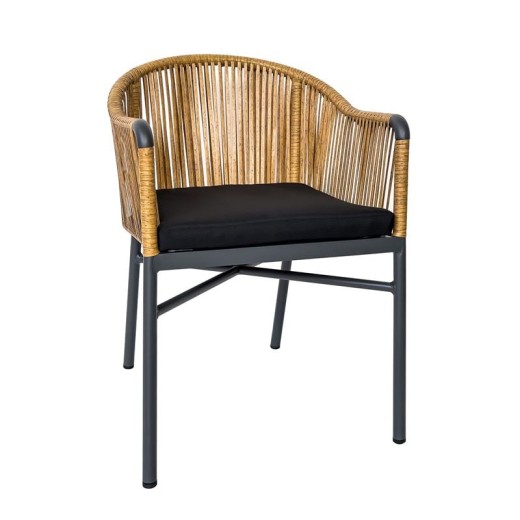 BRAGA Πολυθρόνα Βεράντας-Κήπου ALU Ανθρακί, Wicker Φυσικό, Μαξιλάρι Μαύρο Ανθρακί