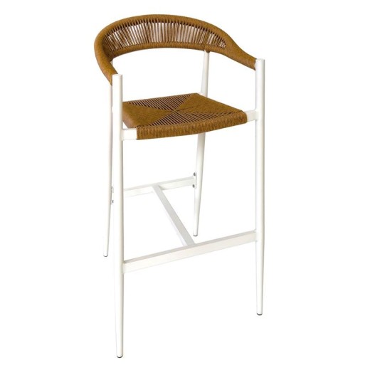 MADY Σκαμπό Bar, ALU Άσπρο, Rope Wicker Φυσικό Άσπρο