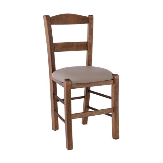 ΣΥΡΟΣ Καρέκλα Οξιά Βαφή Εμποτισμού Καρυδί, Κάθισμα Pu Cappuccino Καρυδί