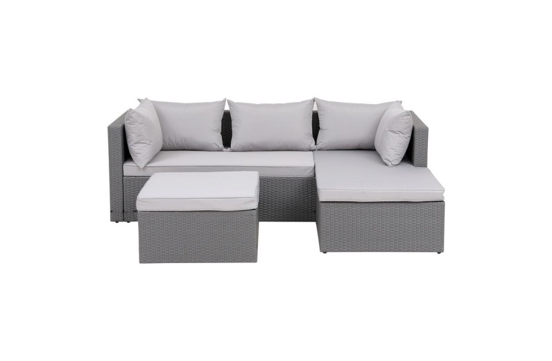 CORNER Set Wicker, Γωνία με Σκαμπό, Απόχρωση Ανοιχτό Γκρι Αναστρέψιμη Γωνία