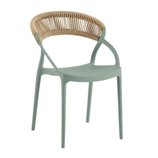 DORA Πολυθρόνα Στοιβαζόμενη, PP Πράσινο, Rope Wicker Φυσικό Πράσινο