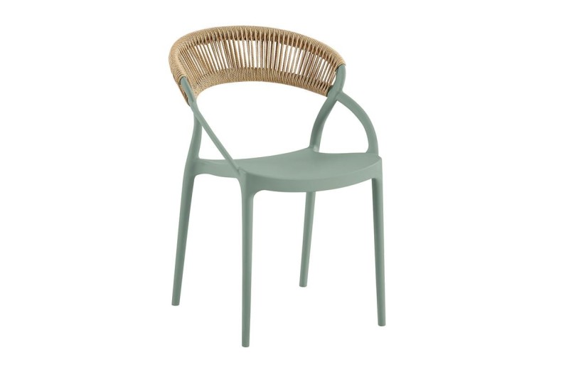 DORA Πολυθρόνα Στοιβαζόμενη, PP Πράσινο, Rope Wicker Φυσικό Πράσινο