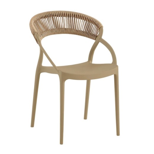 DORA Πολυθρόνα Στοιβαζόμενη, PP Tortora, Rope Wicker Φυσικό Μπεζ-Tortora-Sand-Cappuccino