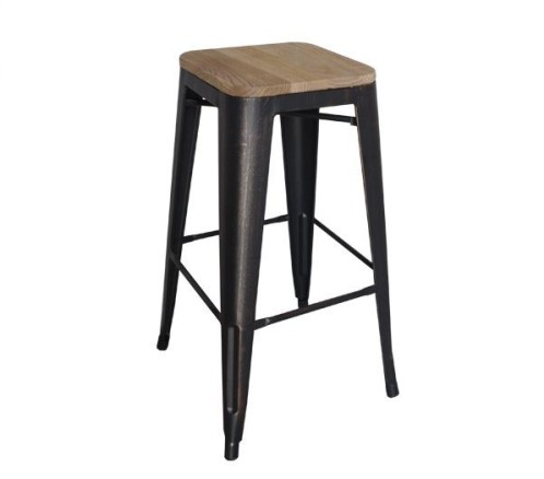 RELIX Wood Σκαμπό Bar-Pro, Μέταλλο Βαφή Antique Black, Απόχρωση Ξύλου Natural Oak Μαύρο