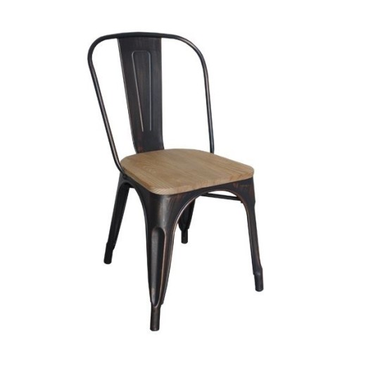 RELIX Wood Καρέκλα-Pro, Μέταλλο Βαφή Antique Black, Απόχρωση Ξύλου Natural Oak Μαύρο