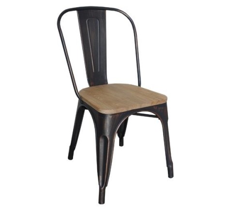 RELIX Wood Καρέκλα-Pro, Μέταλλο Βαφή Antique Black, Απόχρωση Ξύλου Natural Oak Μαύρο