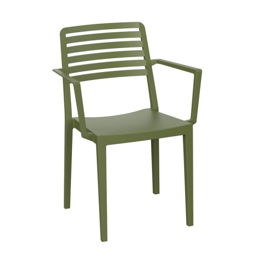 NOLA Πολυθρόνα Τραπεζαρίας Κήπου Στοιβαζόμενη, PP - UV Protection, Απόχρωση Λαδί Πράσινο