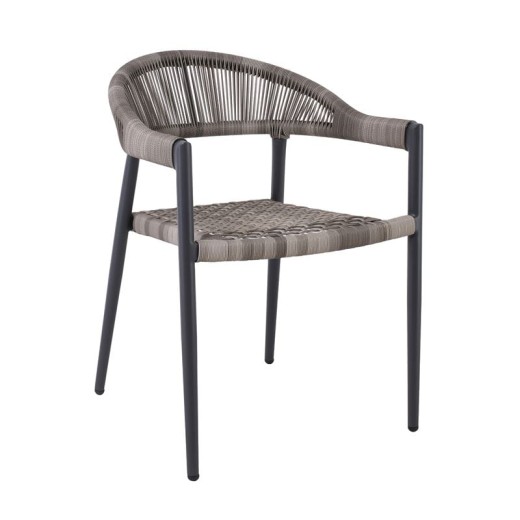 MADISON Πολυθρόνα Βεράντας- Κήπου, ALU Ανθρακί, Rope Wicker Γκρι, Στοιβαζόμενη Ανθρακί