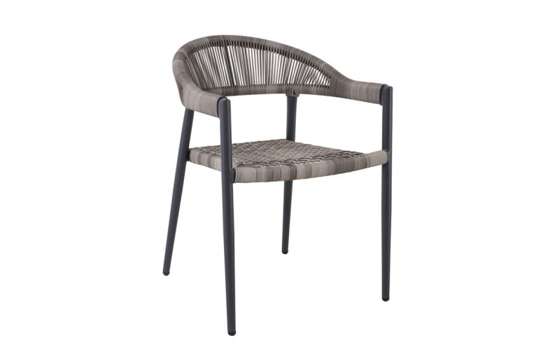 MADISON Πολυθρόνα Βεράντας- Κήπου, ALU Ανθρακί, Rope Wicker Γκρι, Στοιβαζόμενη Ανθρακί