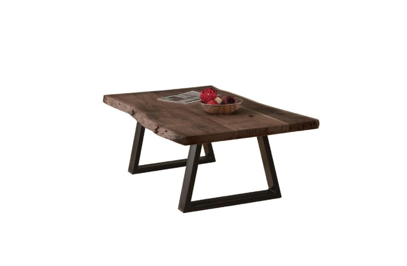 LIZARD Slim Τραπέζι Σαλονιού Καθιστικού, Μέταλλο Βαφή Μαύρο, Ξύλο Ακακία Καρυδί Καρυδί