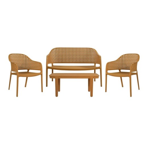 MALAGA Set Σαλόνι Κήπου PP-UV Κροκί: Καναπές + 2 Πολυθρόνες + Τραπεζάκι Κίτρινο