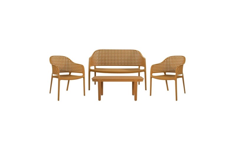 MALAGA Set Σαλόνι Κήπου PP-UV Κροκί: Καναπές + 2 Πολυθρόνες + Τραπεζάκι Κίτρινο