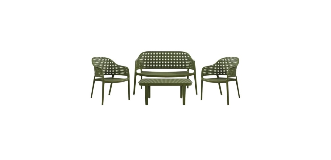 MALAGA Set Σαλόνι Κήπου PP-UV Πράσινο: Καναπές + 2 Πολυθρόνες + Τραπεζάκι