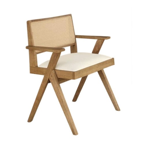 MEMORY Πολυθρόνα Τραπεζαρίας, Απόχρωση Φυσικό, Pu Εκρού Εκρού