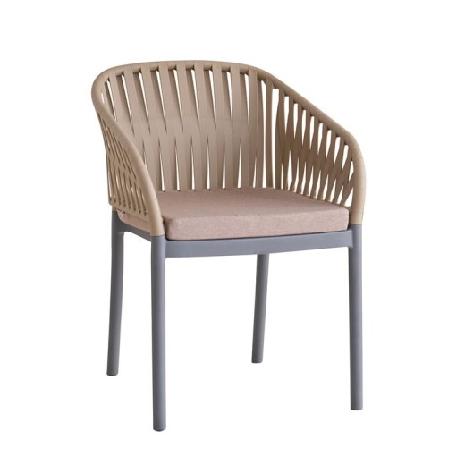 EMERY Πολυθρόνα Βεράντας-Κήπου PP-UV Sand Beige-Ανθρακί, Μαξιλάρι Μπεζ (KD) Ανθρακί