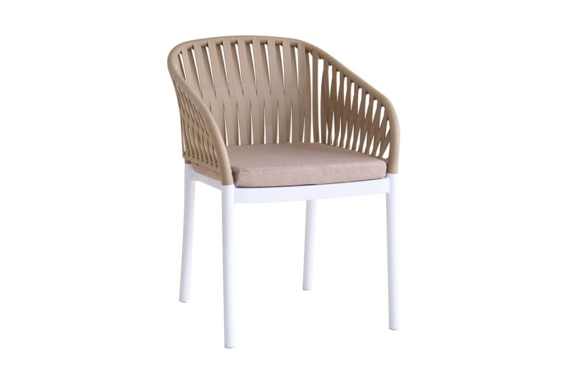 EMERY Πολυθρόνα Βεράντας-Κήπου PP-UV Sand Beige-Άσπρο, Μαξιλάρι Μπεζ (KD) Άσπρο
