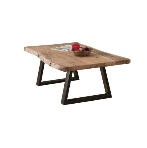 LIZARD-W Slim Τραπέζι Σαλονιού Καθιστικού, Μέταλλο Βαφή Μαύρο, Ξύλο Ακακία Φυσικό Μαύρο