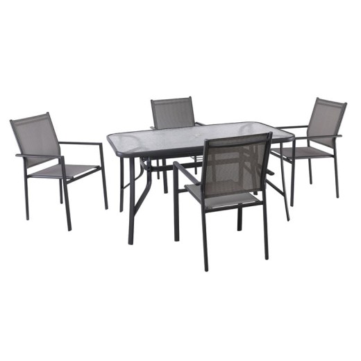 LANSON - RIO Set Τραπεζαρία Μέταλλο Ανθρακί, Textilene Γκρι: Τραπέζι + 4 Πολυθρόνες Ανθρακί