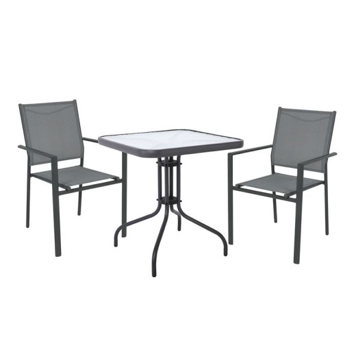 LANSON - BALENO Set Τραπεζαρία Μέταλλο Ανθρακί, Textilene Γκρι: Τραπέζι + 2 Πολυθρόνες Ανθρακί