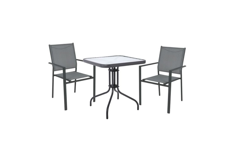 LANSON - BALENO Set Τραπεζαρία Μέταλλο Ανθρακί, Textilene Γκρι: Τραπέζι + 2 Πολυθρόνες Ανθρακί