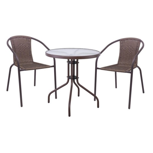 BALENO-W Set Κήπου - Βεράντας: Τραπέζι + 2 Πολυθρόνες Μέταλλο Καφέ - Wicker Brown