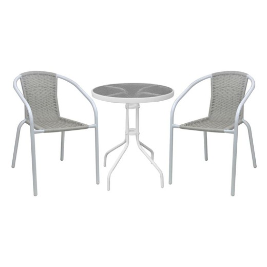 BALENO-W Set Κήπου - Βεράντας: Τραπέζι + 2 Πολυθρόνες Μέταλλο Άσπρο, Wicker Beige Άσπρο