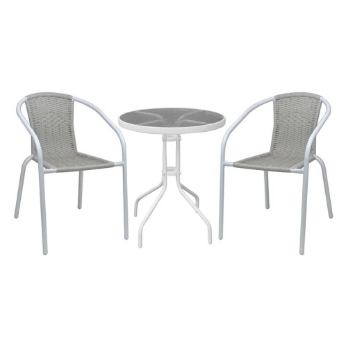 BALENO-W Set Κήπου - Βεράντας: Τραπέζι + 2 Πολυθρόνες Μέταλλο Άσπρο, Wicker Beige Άσπρο