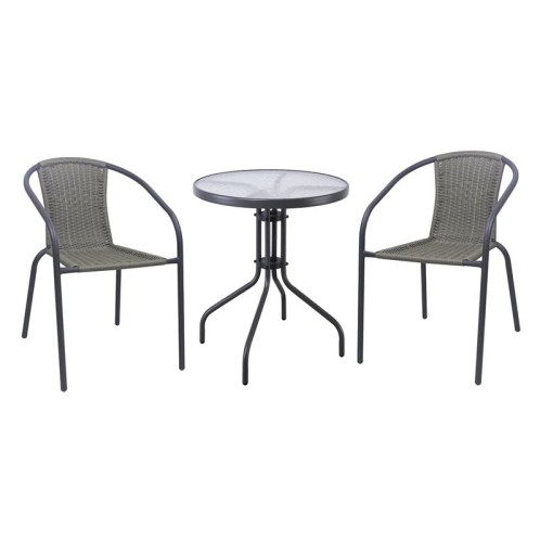 BALENO-W Set Κήπου - Βεράντας: Τραπέζι + 2 Πολυθρόνες Μέταλλο Ανθρακί, Wicker Mixed Grey Ανθρακί