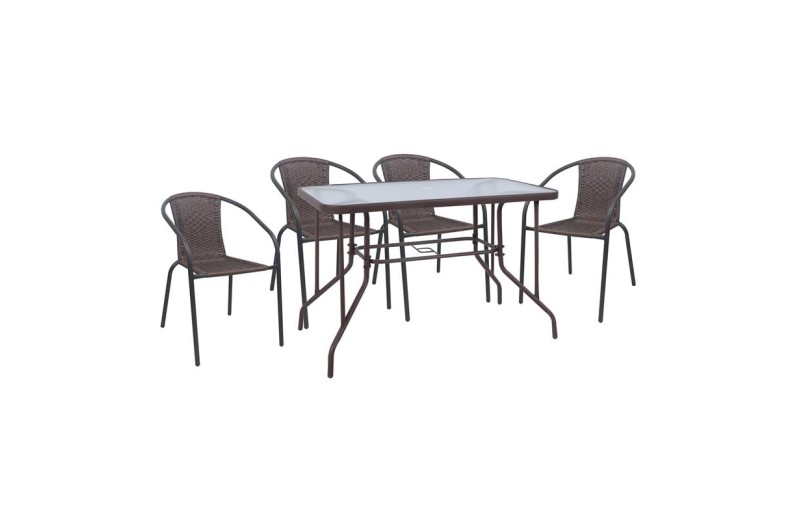 BALENO-W Set Τραπεζαρία Κήπου: Τραπέζι + 4 Πολυθρόνες Μέταλλο Καφέ, Wicker Brown