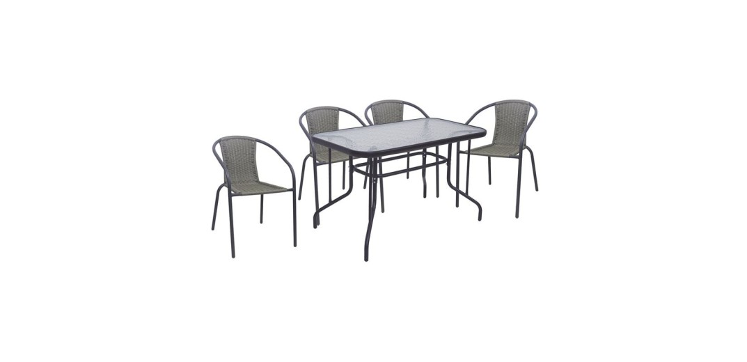 BALENO-W Set Τραπεζαρία Κήπου: Τραπέζι + 4 Πολυθρόνες Μέταλλο Ανθρακί, Wicker Mixed Grey Ανθρακί