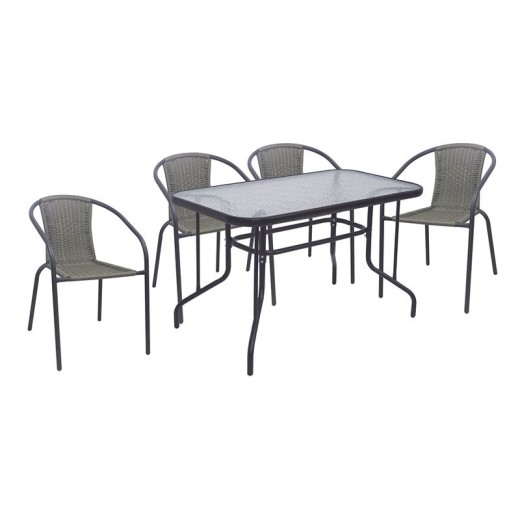 BALENO-W Set Τραπεζαρία Κήπου: Τραπέζι + 4 Πολυθρόνες Μέταλλο Ανθρακί, Wicker Mixed Grey Ανθρακί
