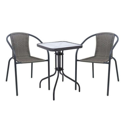 BALENO-W Set Κήπου - Βεράντας: Τραπέζι + 2 Πολυθρόνες Μέταλλο Ανθρακί, Wicker Mixed Grey Ανθρακί