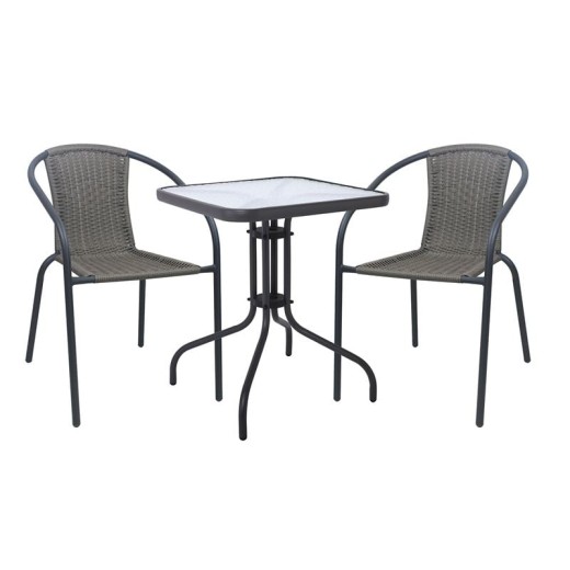 BALENO-W Set Κήπου - Βεράντας: Τραπέζι + 2 Πολυθρόνες Μέταλλο Ανθρακί, Wicker Mixed Grey Ανθρακί