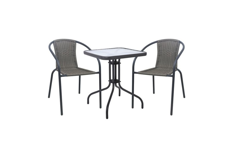 BALENO-W Set Κήπου - Βεράντας: Τραπέζι + 2 Πολυθρόνες Μέταλλο Ανθρακί, Wicker Mixed Grey Ανθρακί