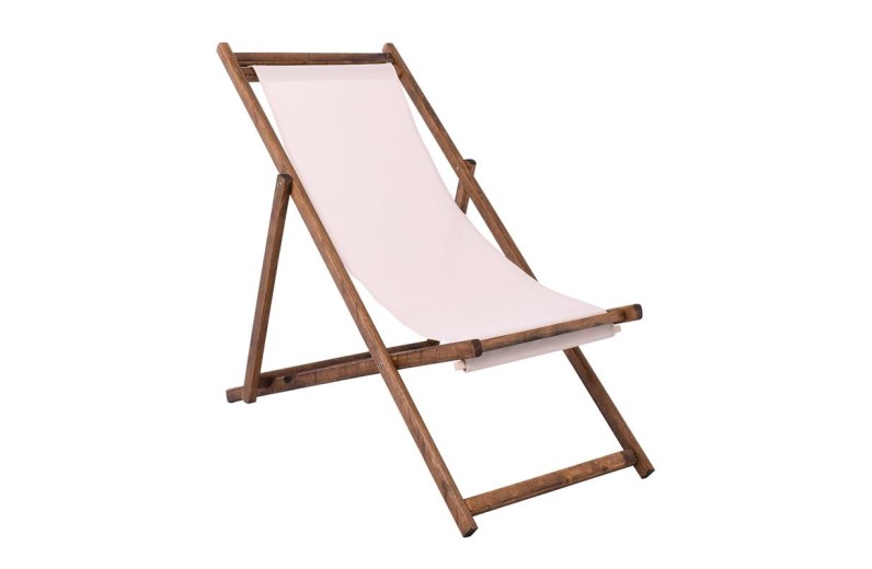 Σαιζ-Λόνγκ Ξαπλώστρα 3 θέσεων κλίσης, Οξιά Καρυδί - Textilene Εκρού, Πτυσσόμενη Εκρού