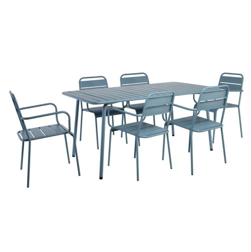 BRIO Slat Set Τραπεζαρία Κήπου -Βεράντας (6+1), Μέταλλο Βαφή Sandy Blue 5415C Μπλε