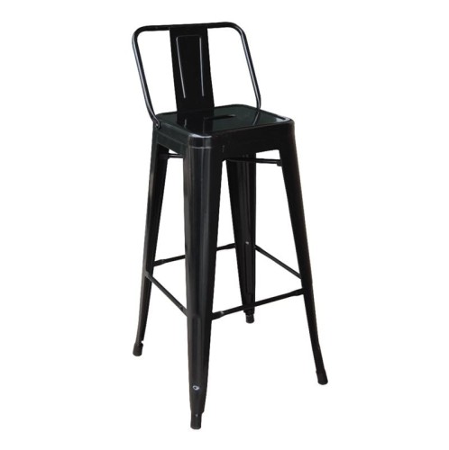 RELIX Σκαμπό Bar με Πλάτη, Μέταλλο Βαφή Μαύρο, Ύψος καθίσματος 66cm