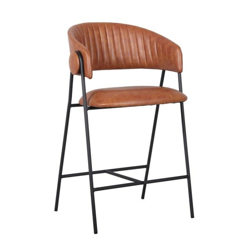 ALFRED Σκαμπό BAR Μέταλλο Βαφή Μαύρο, PU Camel Καφέ