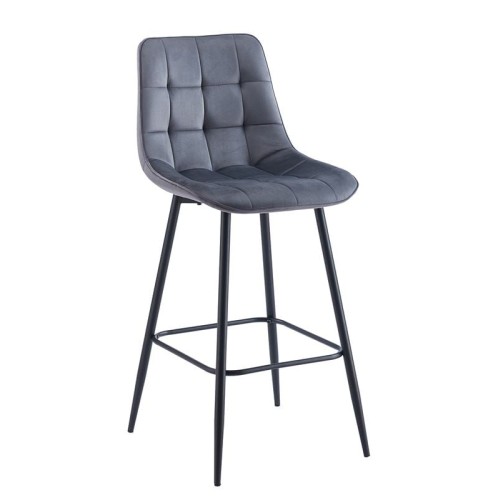 MYRIAM Σκαμπό BAR, Μέταλλο Βαφή Μαύρο, Ύφασμα Velure Σκούρο Γκρι Γκρι