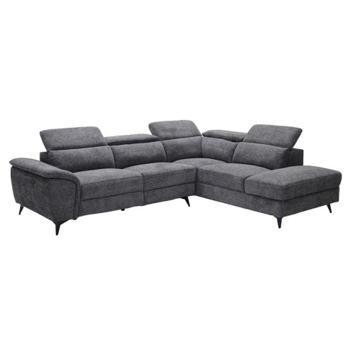 ROMEO Καναπές-Relax, Αριστερή Γωνία,Ύφασμα Γκρι, Αποθ.χώρος, Μία θέση με ηλεκτρική ανάκληση