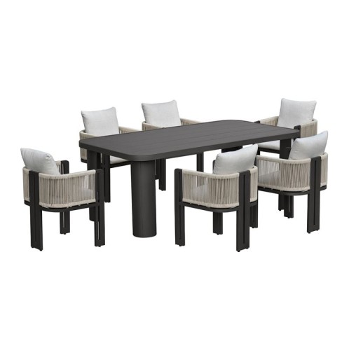 BOSTON Dining Set Τραπεζαρία Κήπου Βεράντας: Τραπέζι + 6 Πολυθρόνες Alu Ανθρακί - Μπεζ Ανθρακί