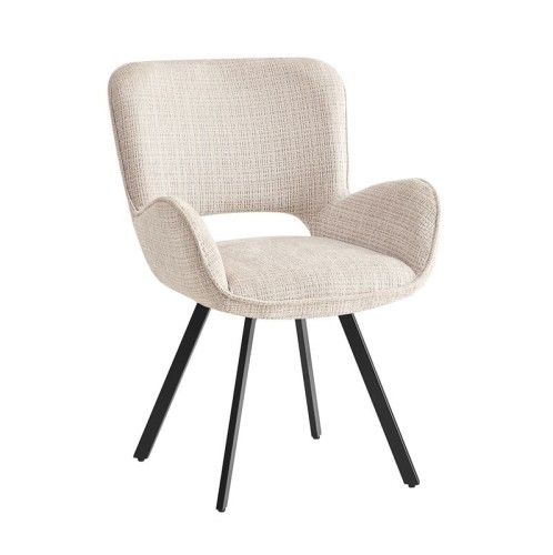 VETA Πολυθρόνα Περιστρεφόμενη, Μέταλλο Βαφή Μαύρο, Ύφασμα Μπεζ Μαύρο