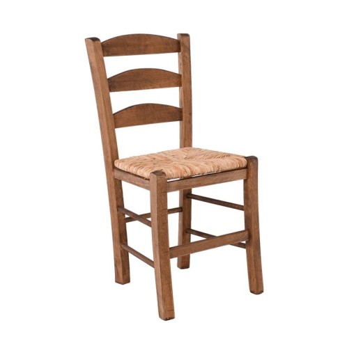 ΣΚΥΡΟΣ Καρέκλα Οξιά Βαφή Εμποτισμού Καρυδί, Κάθισμα Ψάθα Καρυδί