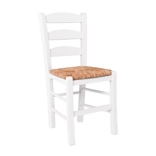 ΣΚΥΡΟΣ Καρέκλα Οξιά Βαφή Εμποτισμού Λάκα Άσπρο, Κάθισμα Ψάθα Άσπρο