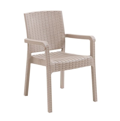 LORA Pro Πολυθρόνα Κήπου - Βεράντας Στοιβαζόμενη, PP-UV (Rattan Look) Cappuccino Μπεζ-Tortora-Sand-Cappuccino